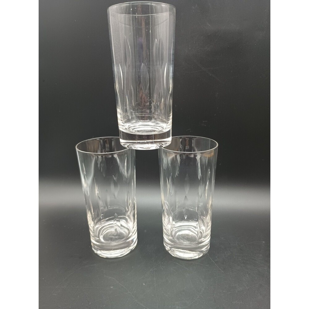 3 Vtg Hand Cut Highball Cocktail Glasses 5.5"